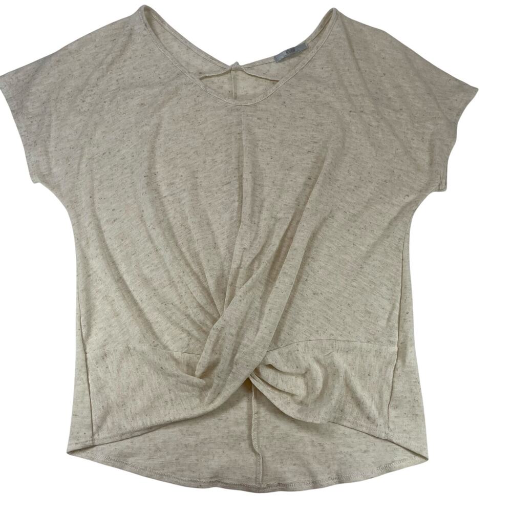 Nouvida Twist Front Linen Blend Top Cream Beige Large Women's Made in USA
